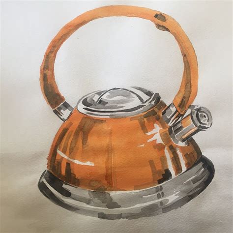 A Drawing Of An Orange Tea Kettle