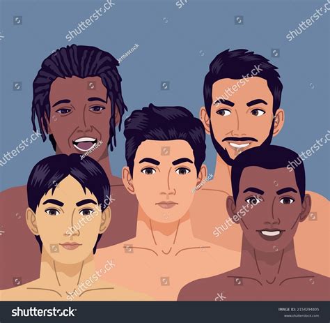 Group Interracial Men Naked Stock Vector Royalty Free Shutterstock