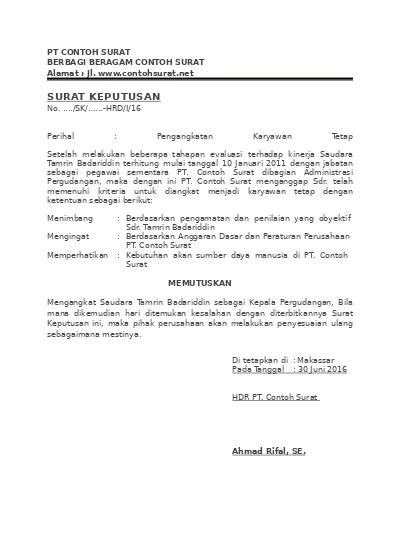 Contoh Surat Pengangkatan Karyawan Tetap 53 Koleksi Gambar