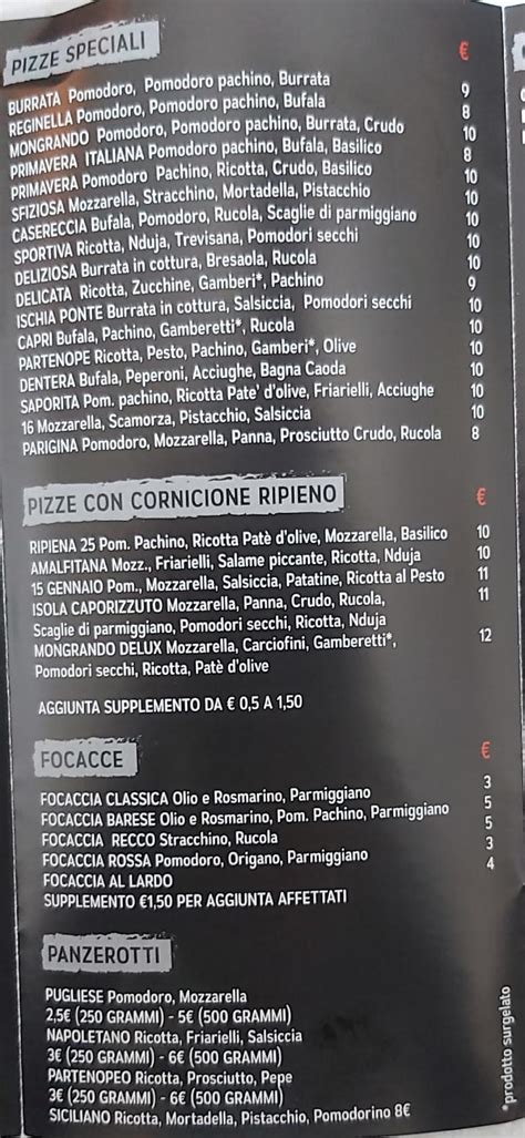 Speisekarte Von Mongrando Pizza Street Food Turin