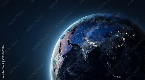 Earth globe in space. Earth Hour 2023, March 25. Earth planet template for web banner. Elements ...