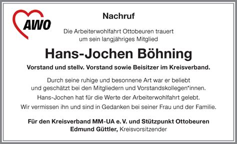 Traueranzeigen Von Hans Jochen B Hning Allg Uer Zeitung