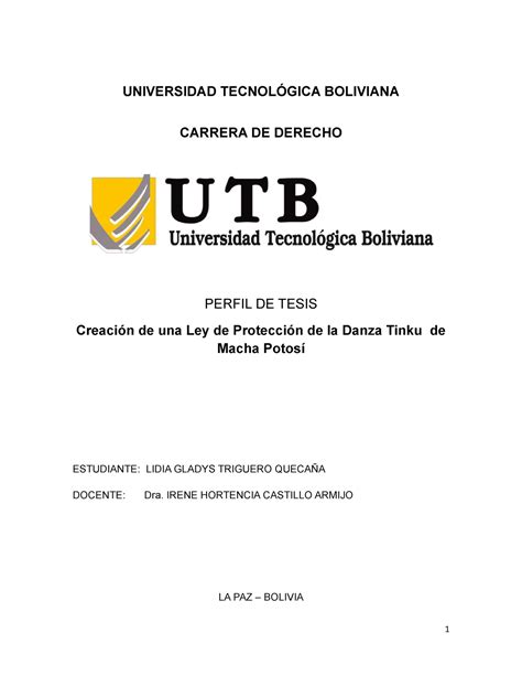 Presentacion De Tesis Universidad Tecnol Gica Boliviana Carrera De