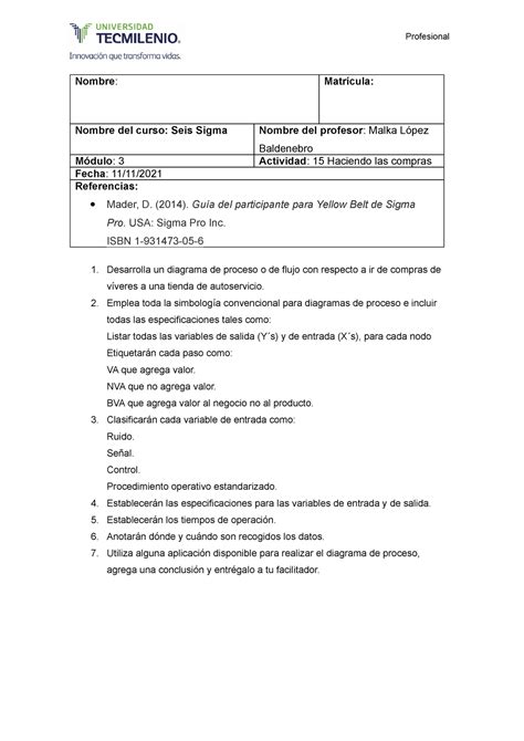 Act Actividad Seis Sigma Nombre Matr Cula Nombre Del Curso