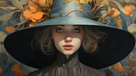 Premium AI Image A Woman Wearing A Large Hat With Flowers On It