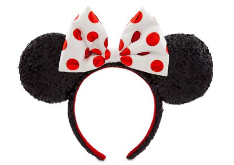 Shopdisney 2022 Minnie Mouse Sequined Headband Black White And Red Bow