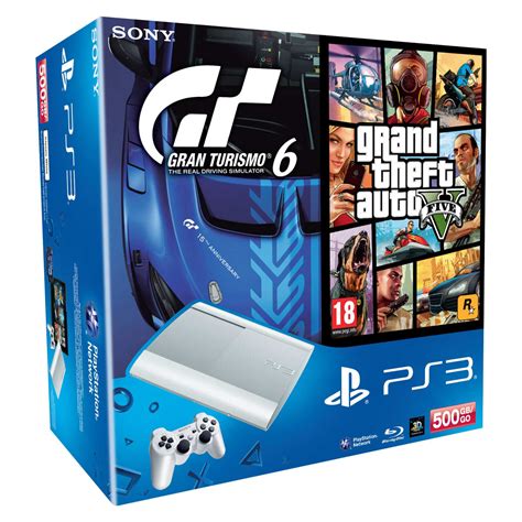 Sony Playstation 3 Ultra Slim Blanche 500 Go + GTA V + Gran Turismo 6 ...