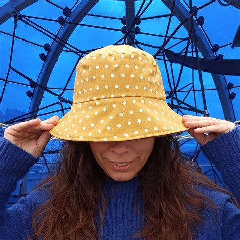 Waterproof Hat Mustard Polka Dots Rain Hat Handmade With Waterproof