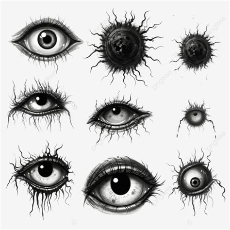 Creepy Eye Illustrations Set Halloween Scary Eyeball Collection Scary