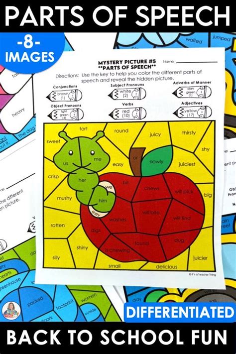 Back To School Coloring Pages Parts Of Speech Worksheets Color By