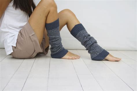 Indigo Blue Knit Leg Warmers With Gray And Silver Shining Mix Etsy Uk