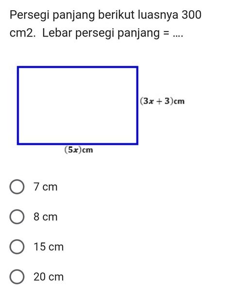 Persegi Panjang Berikut Luasnya 300 Cm2 Lebar Persegi Panjang