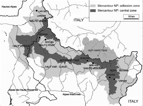 -Map of the Mercantour National Park. Trap catching area of ATBI ...