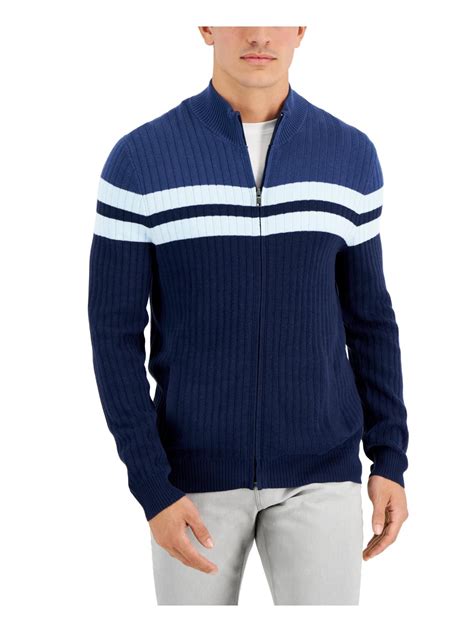 Alfani Mens Cotton Ribbed Full Zip Sweater