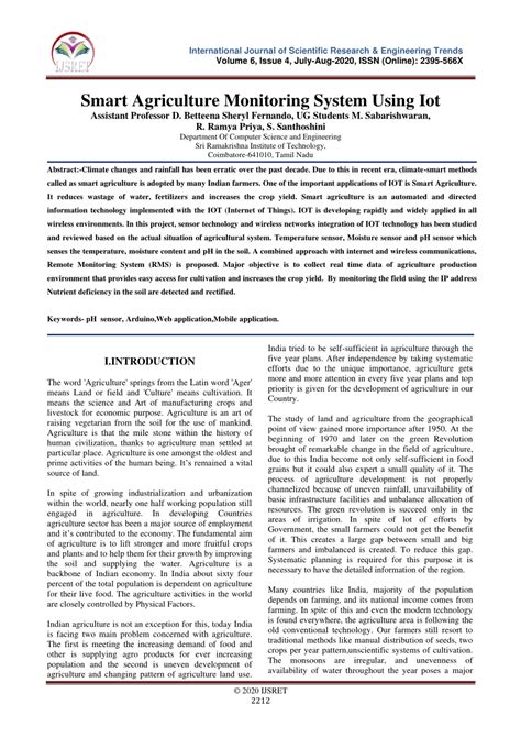 Pdf Smart Agriculture Monitoring System Using Iot