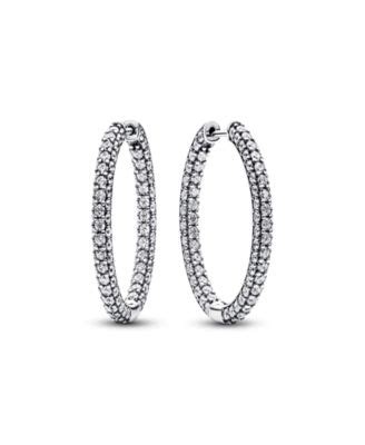 Pandora Timeless Sterling Silver Pave Single Row Hoop Earrings Macy S