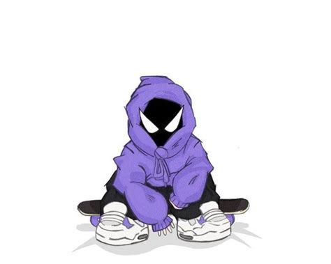 A Cartoon Character Sitting On Top Of A Skateboard Wearing A Purple