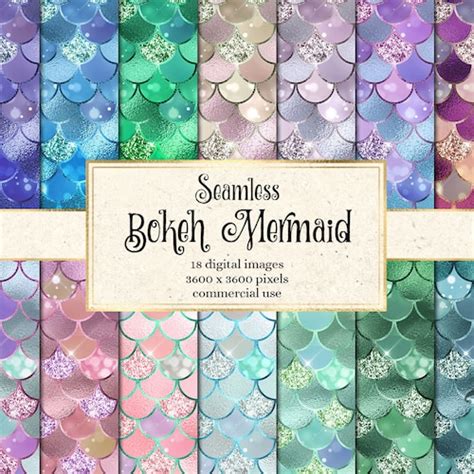 Bokeh Mermaid Scales Digital Paper Seamless Mermaid Tail Etsy