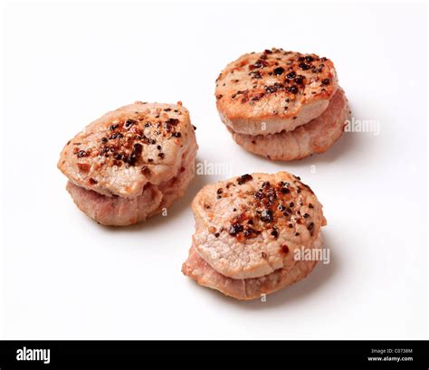 Pan Roasted Pork Tenderloin Medallions Seasoned On Top Stock Photo Alamy