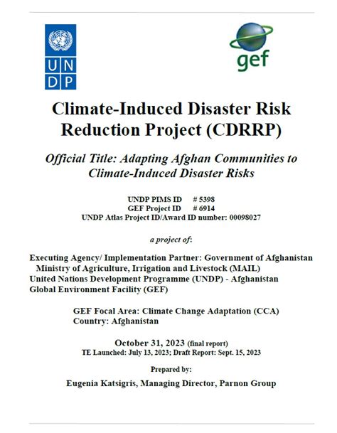 Terminal Evaluation Climate Induced Disaster Risk Reduction Project Cdrrp