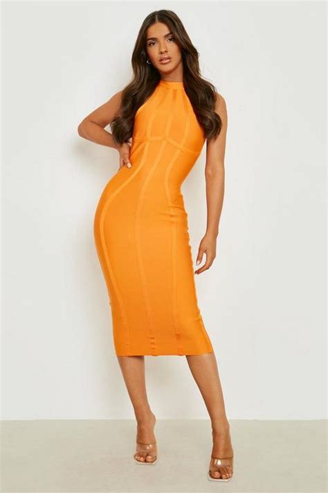 Womens Bandage High Neck Midi Dress Boohoo Uk