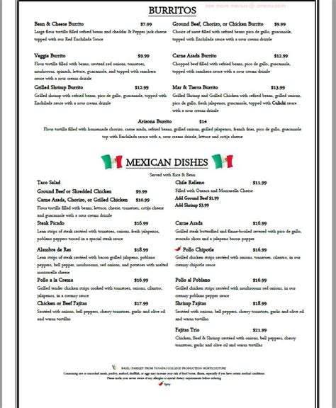 Menu at El Paraiso Mexican-Italian Restaurant, Chino Valley