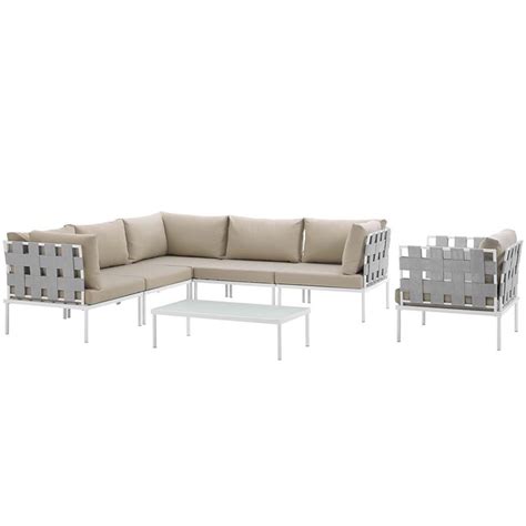 Modway Harmony 7 Piece Outdoor Patio Aluminum Sectional Sofa Set In