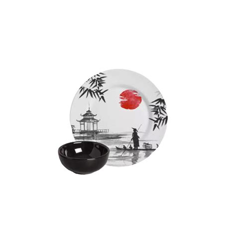 Kit Oriental Japonês Prato 20cm e Bowl Molheira Alleanza Loja Lemis