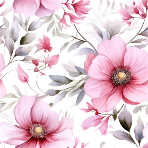 Premium Ai Image Pink Flowers Seamless Pattern