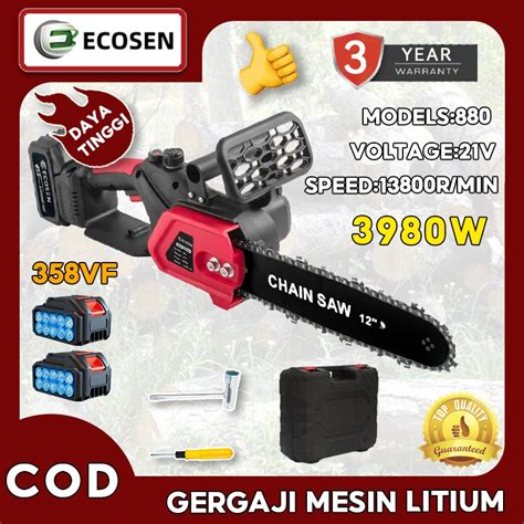 Jual Chainsaw Gergaji Rantai Elektrik Mini 12 Inch 2 Baterai 358V