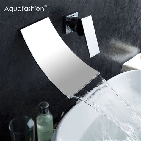 Bathroom Waterfall Wall Faucet Single Handle Polished Chrome Basin