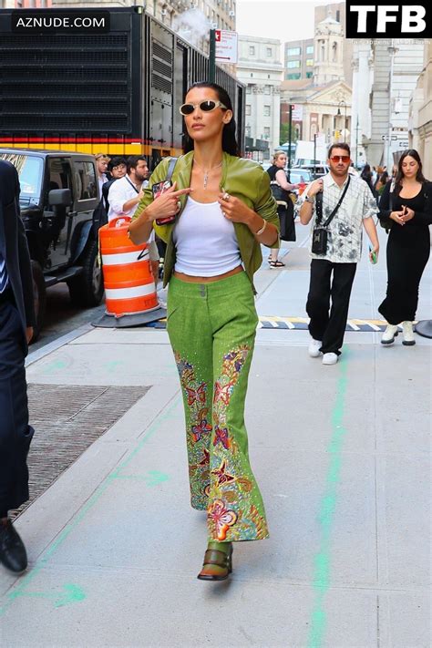 Bella Hadid Sexy Seen Braless Showcasing Her Hot Tits Wearing A Lime Green Outfit In New York