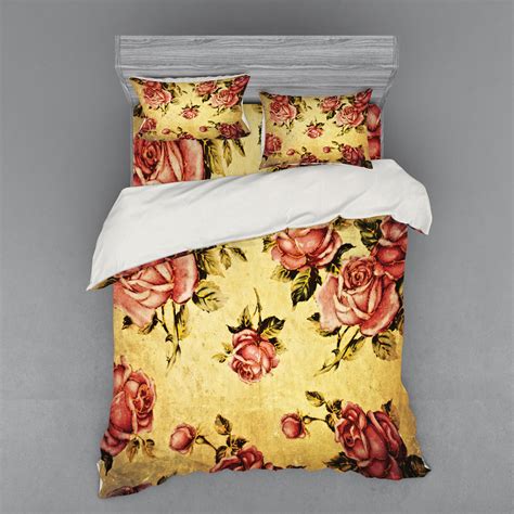 Rose Duvet Cover Set Old Fashioned Victorian Style Pattern Dramatic