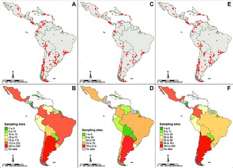 A Central and South America map showing the recorded sampling sites ...