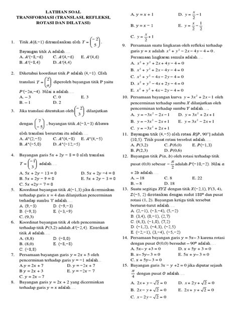 Latihan Soal Translasi Refleksi Rotasi Dilatasi 2122 Pdf