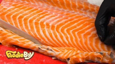 Salmon Cutting Skills How To Cut A Salmon For Sashimi Youtube