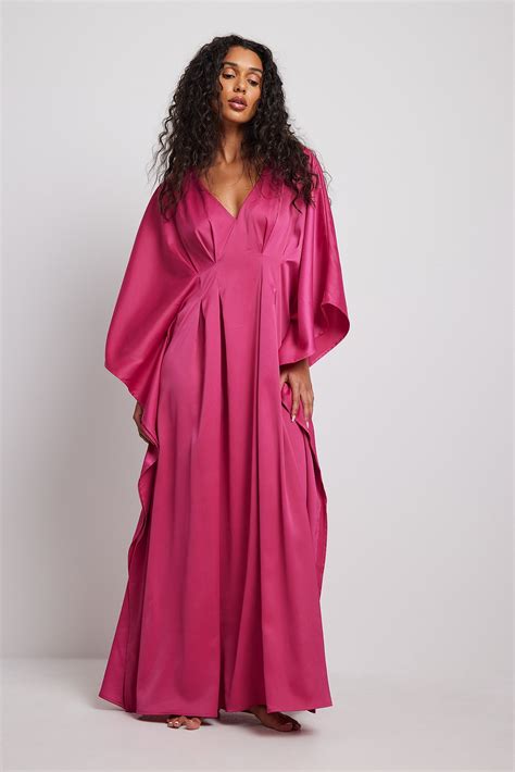 Wide Satin Maxi Dress Pink Na