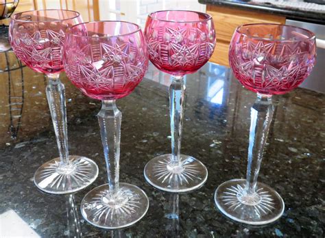 Bohemian Or Czech Cut To Clear Heavy Red Lead Crystal Hock Wine Goblets