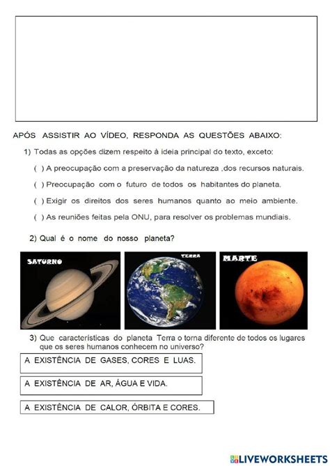 Azul E Lindo Planeta Terra Nossa Casa Interactive Worksheet Live Worksheets