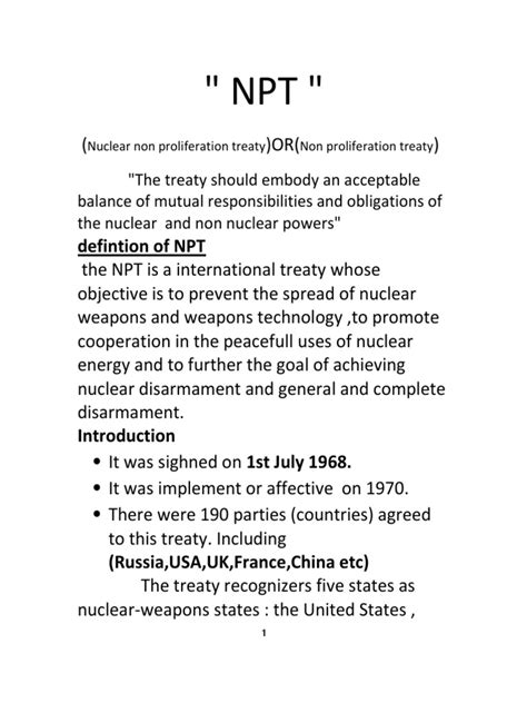 Npt Treaty Pdf Treaty On The Non Proliferation Of Nuclear Weapons Nuclear Proliferation