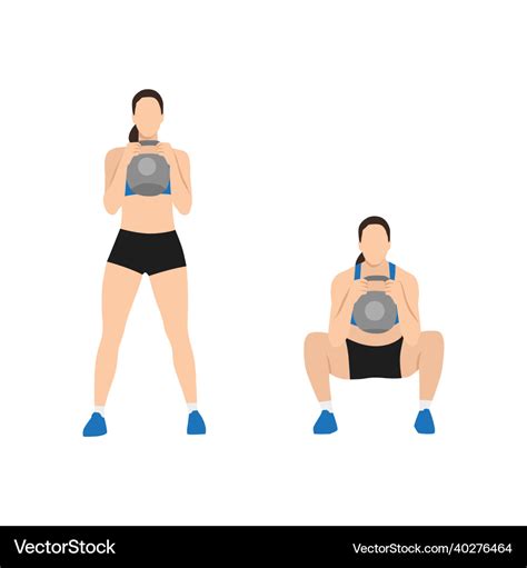 Woman Doing Kettlebell Goblet Squat Front View Vector Image