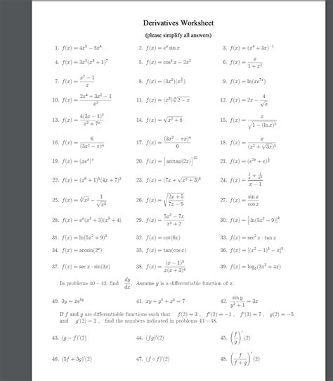 Free Derivative Worksheet Pdf Download Free Derivative Worksheet Pdf