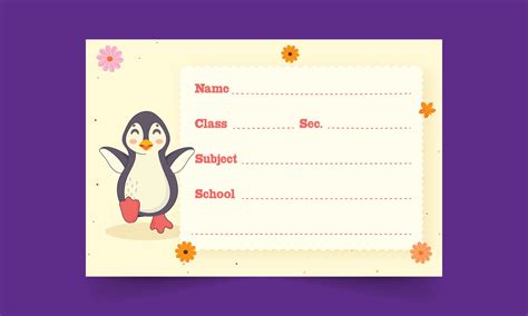 Cute Penguin With Flower Decorative Notebook Label Or Name Tag Against ...