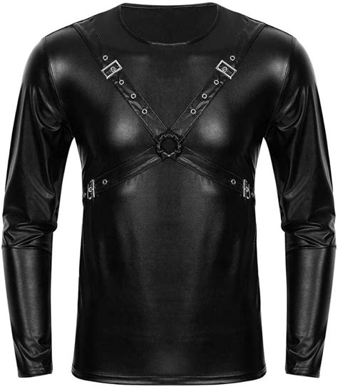 Wanfj Ensembles De Lingerie Femme T Shirt En Latex Pour Hommes Haut En