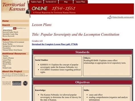 Popular Sovereignty And The Lecompton Constitution Lesson Plan For 6th