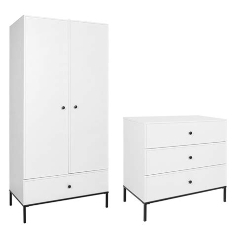 Commode 3 Tiroirs Et Armoire 2 Portes Bellamy Lumi Blanc Et Noir