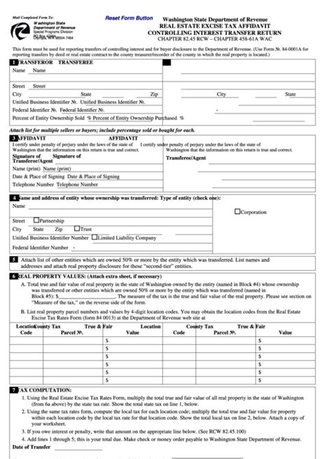 Real Estate Excise Tax Affidavit Form Rev A