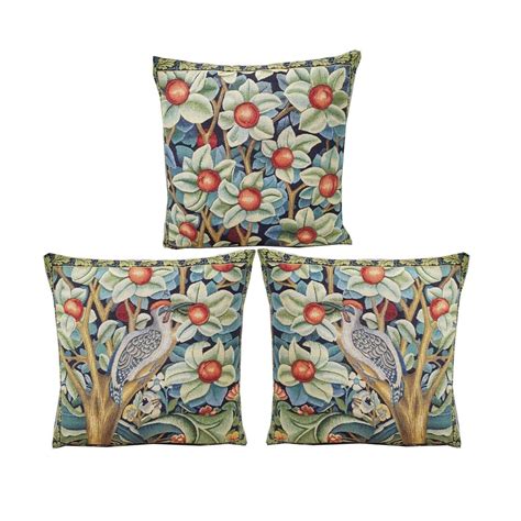 Set Of William Morris Woodpecker Orange Tree Design Belgian Jacquard