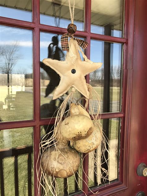 Handmade Dried Gourd Door Hanger Primitive Star And Gourd Cubbard