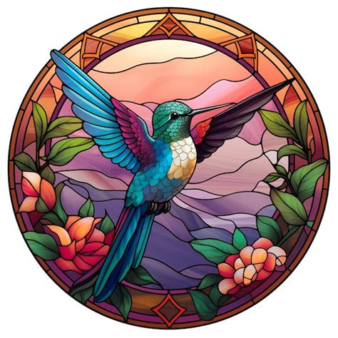 Premium Photo Round Stained Glass Hummingbird